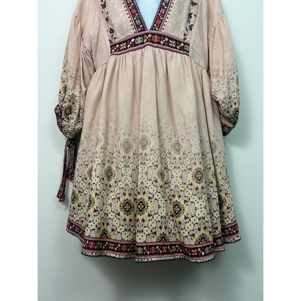 Agua Bendita Alex Kezia Pink Floral Boho Mini Dress Deep V Open Back L/G - Picture 10 of 11
